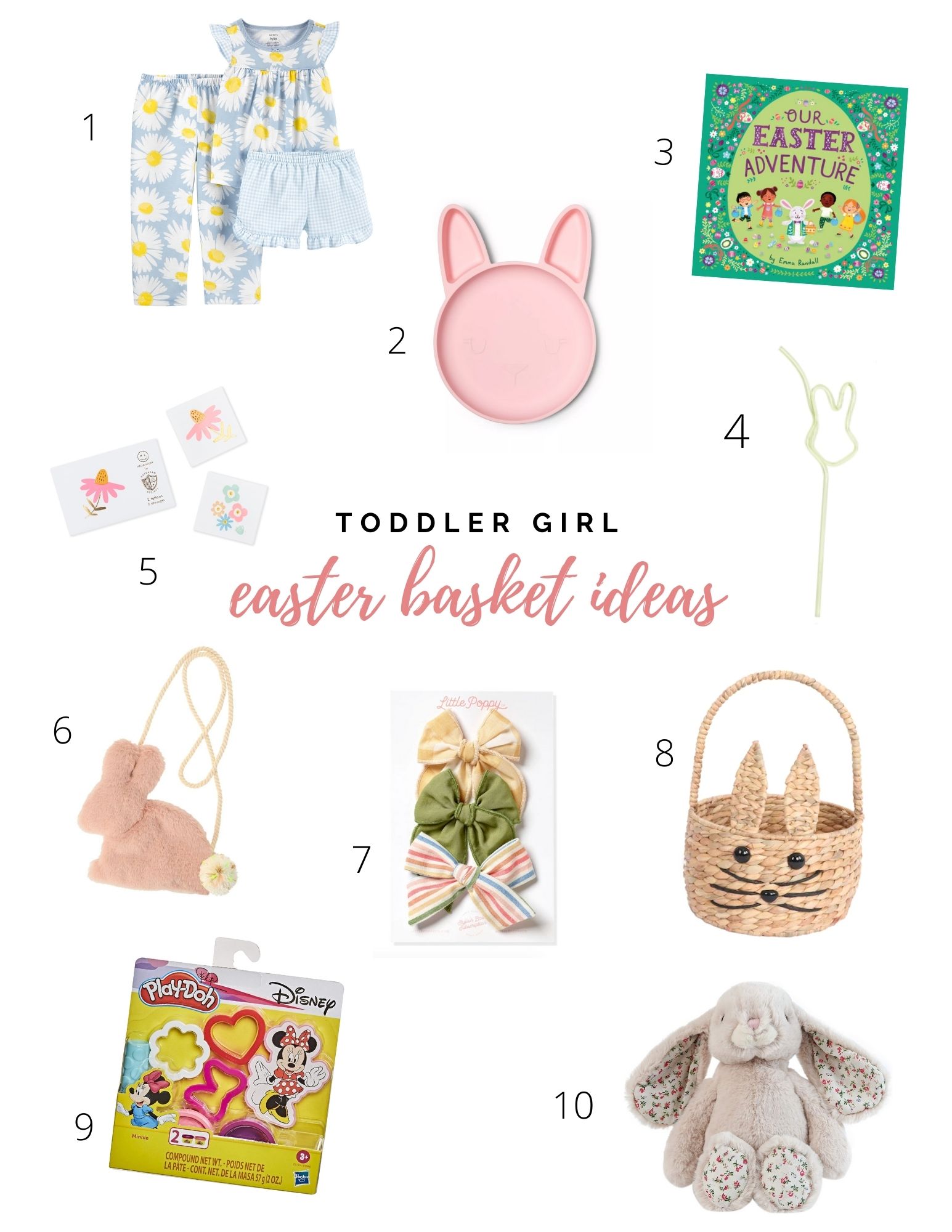 assorted items to consider for toddler girl easter basket