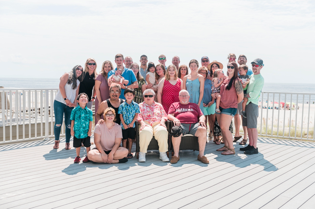 family photo at beach house in gulf shores alabama, family vacation