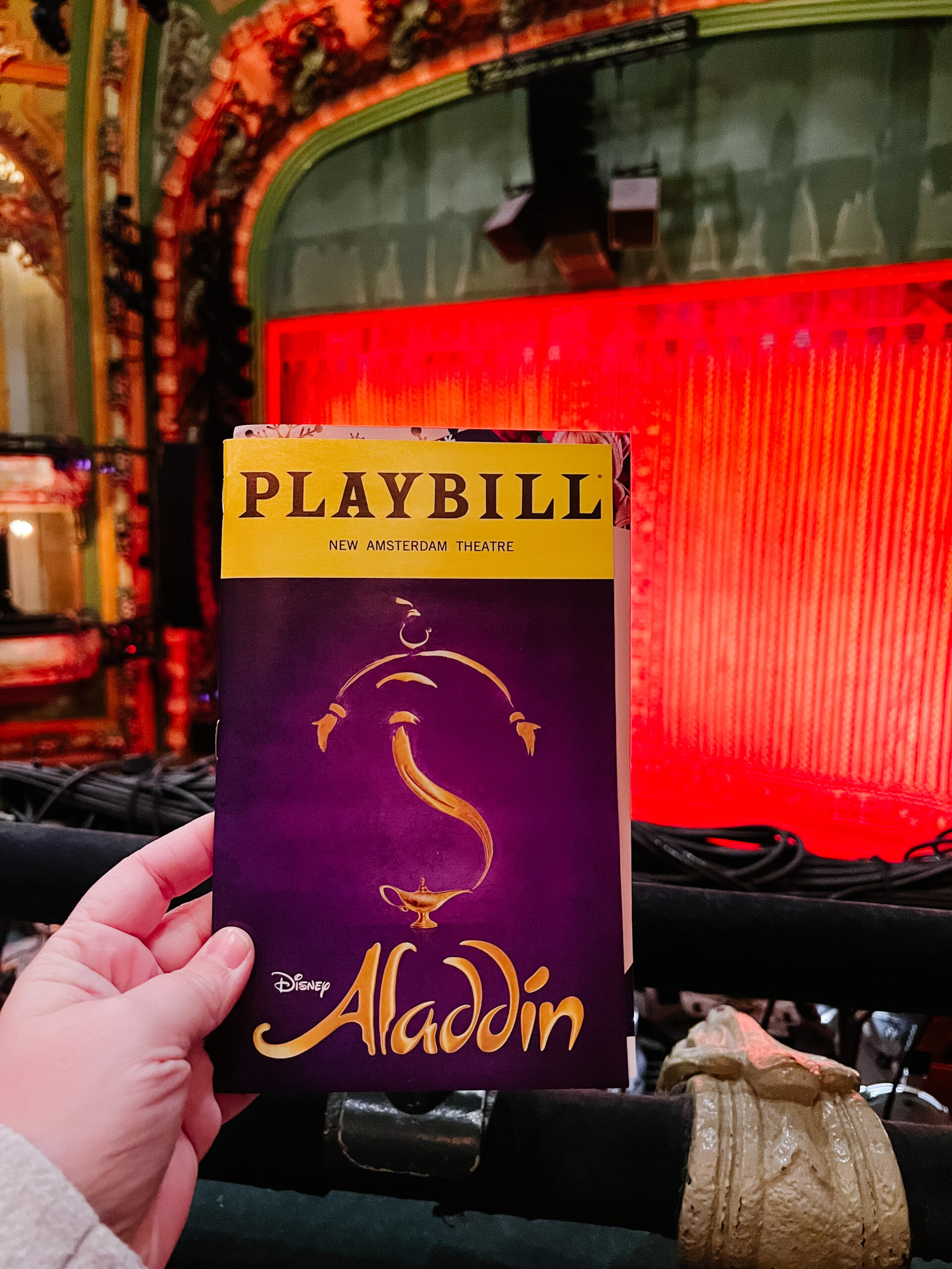 Playbill of Aladdin inside the New Amsterdam Theatre