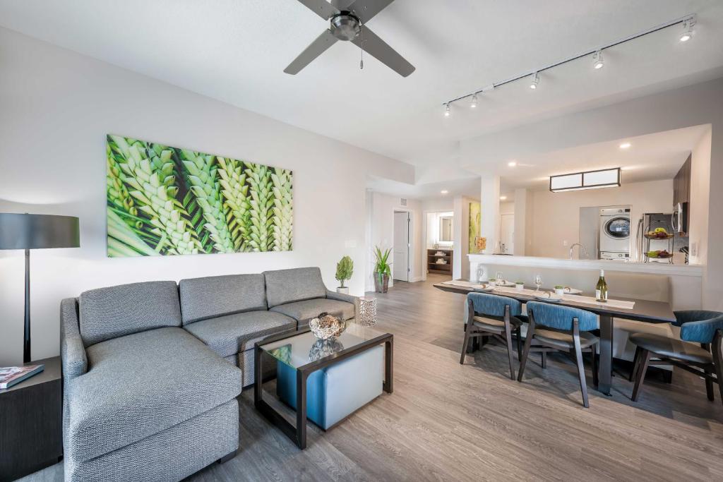 Interior of suite at The Grove Resort Orlando showing the living space and kitchen