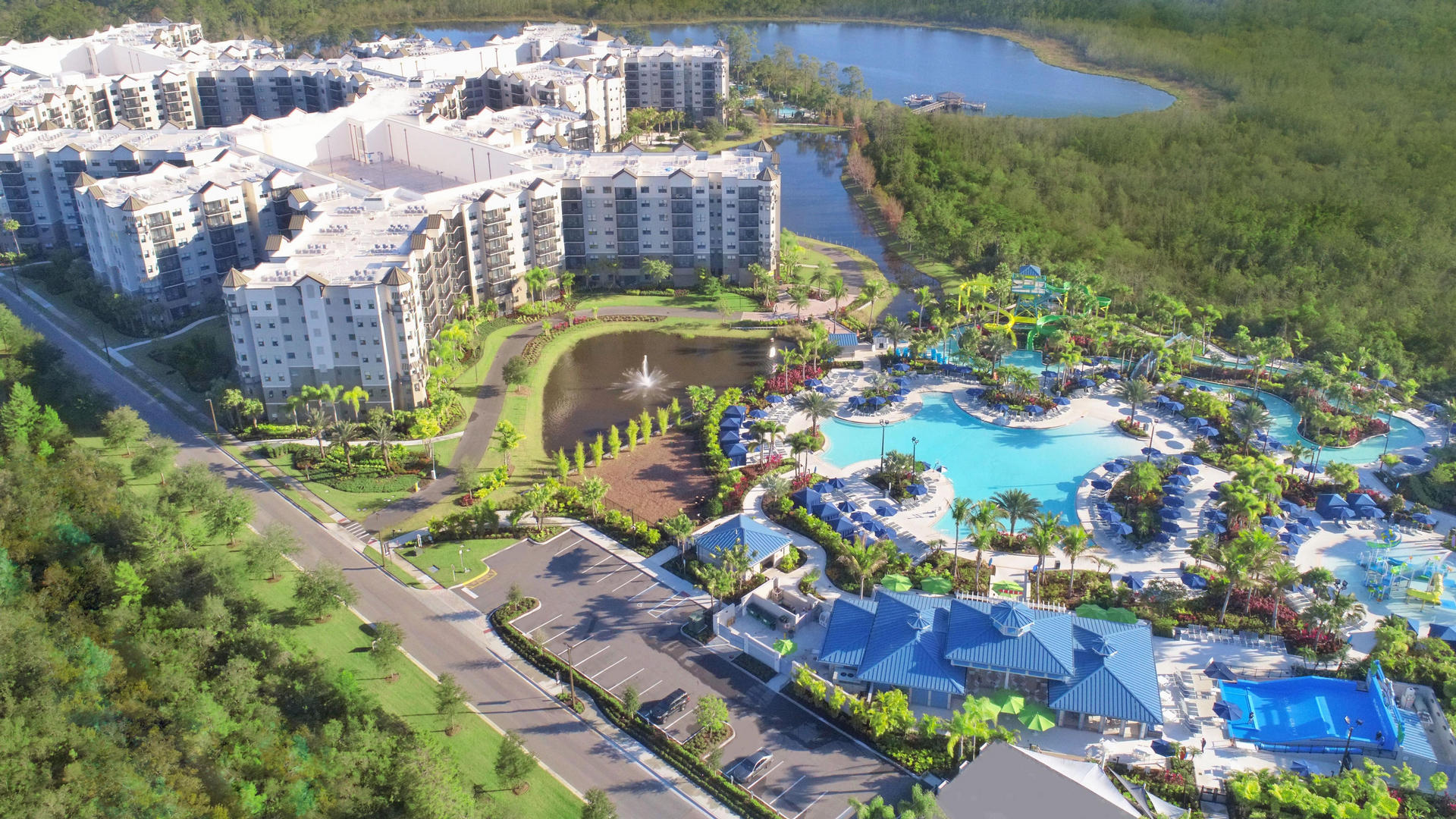 Aerial view of The Grove Resort and Water Park in Orlando, hotel review