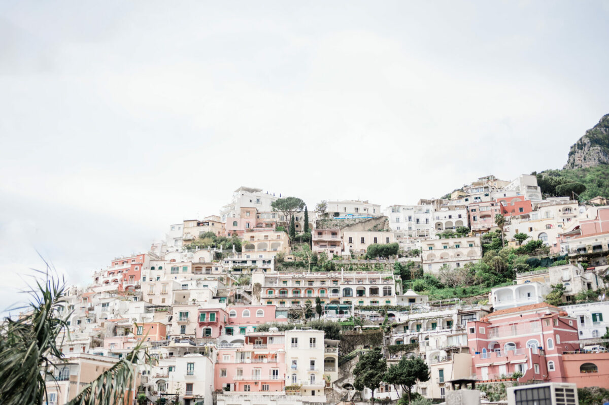 Buildings on Positano hillside featuring Hotel Poseidon, the best hotel in Positano