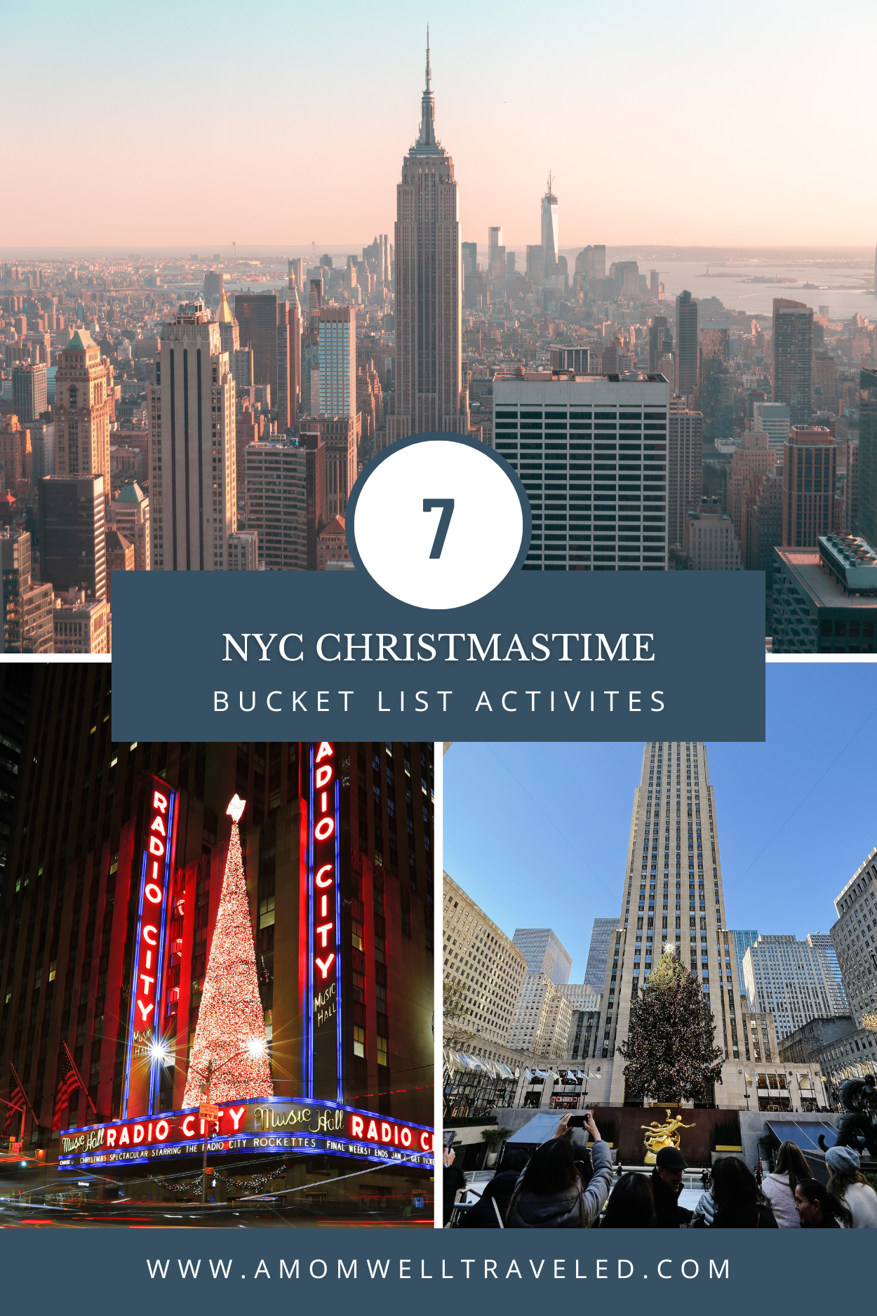 NYC Christmastime Bucket List things to do--ice skating, festive shows, top of the rock, and more