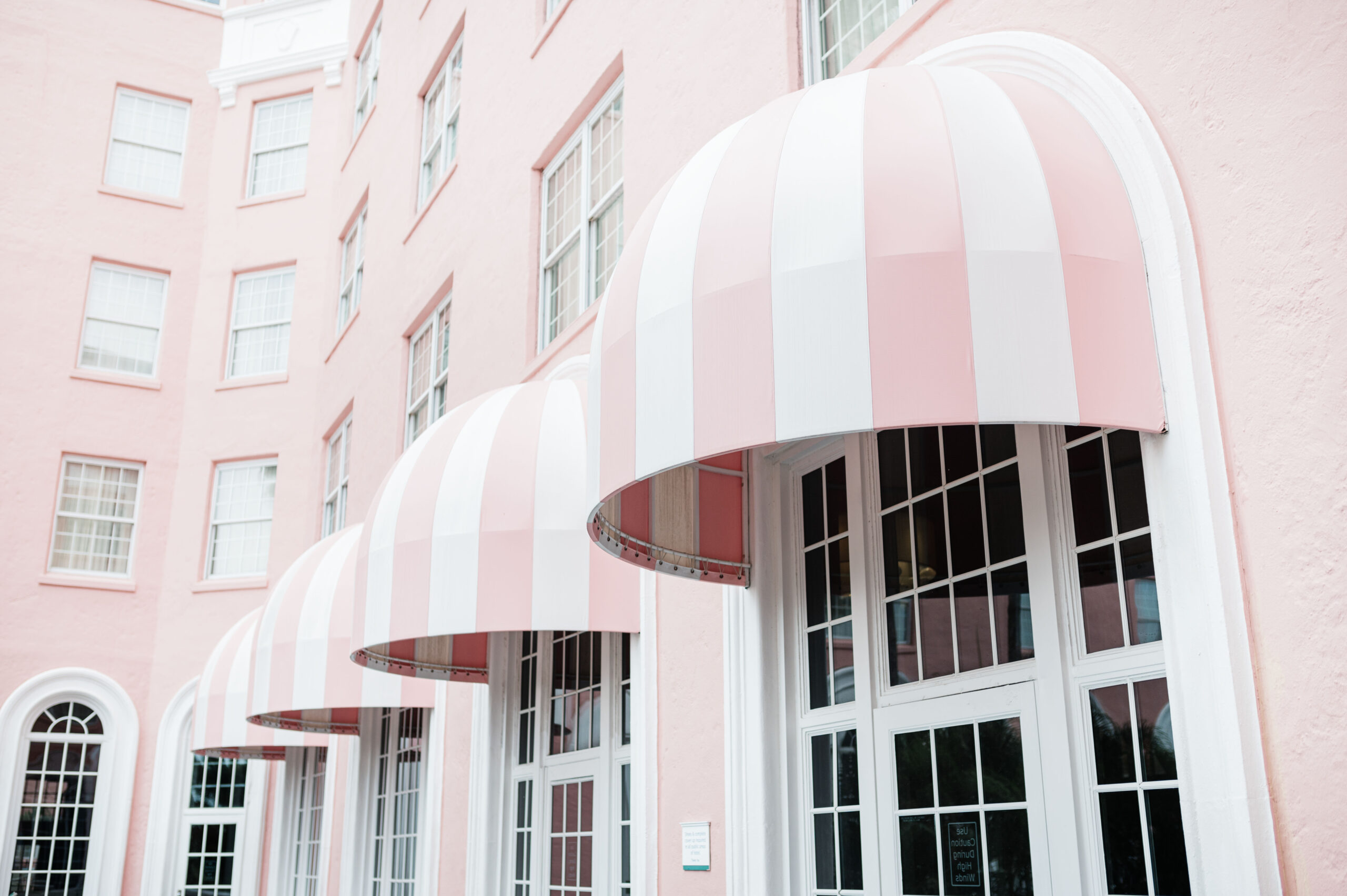 Pink and white awnings at The Pink Palace, The Don CeSar