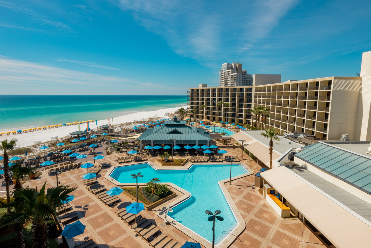Aerial view of pools at Hilton Sandestin Beach Golf Resort in Destin, Florida