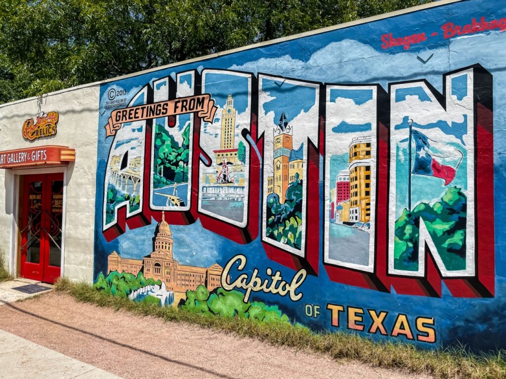 Greetings from Austin, Texas mural, best family vacation destinations in the soutwest