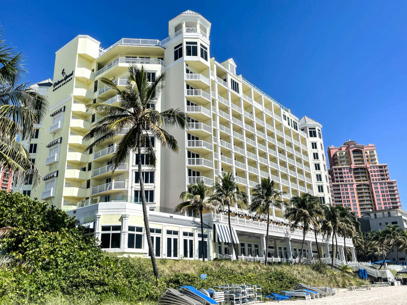Exterior view of Pelican Grand Beach Resort located in Fort Lauderdale, Florida. Best family resorts in Florida.