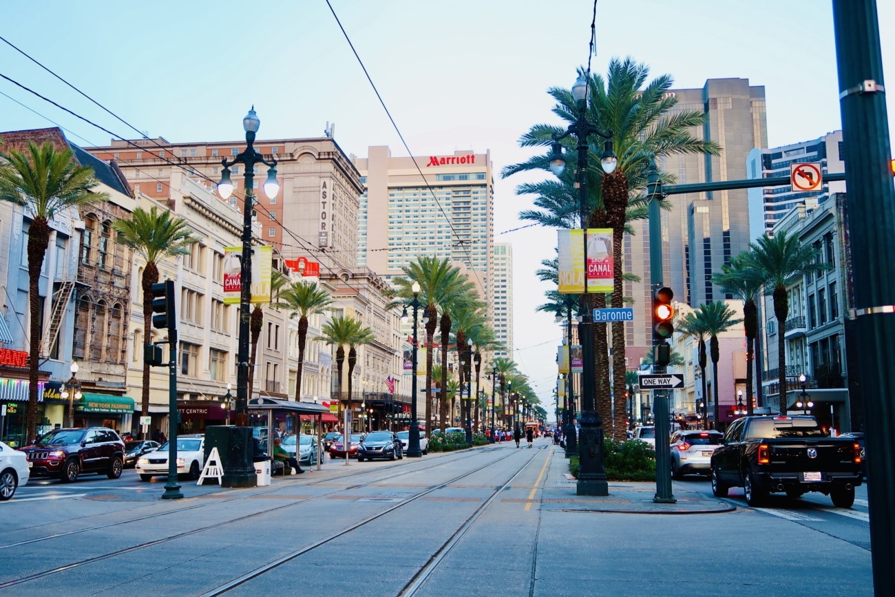Canal Street in New Orleans, Louisiana--one of the best family vacation destinations in the USA. Photo provided by Christen of Travel Wander Grow