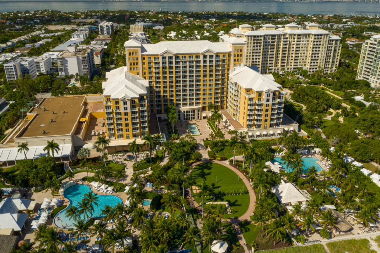 Aerial view of Ritz-Carlton Key Biscayne in Miami, Florida. Best Family resorts in Florida.