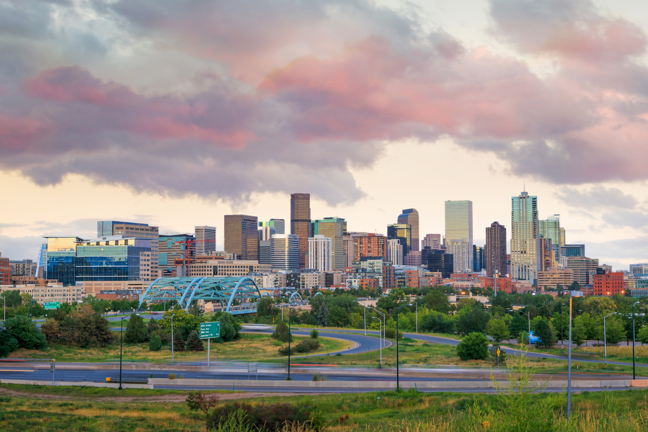 Sunset view of Downtown Denver, Colorado. How to spend 24 hours in Denver for Couples.