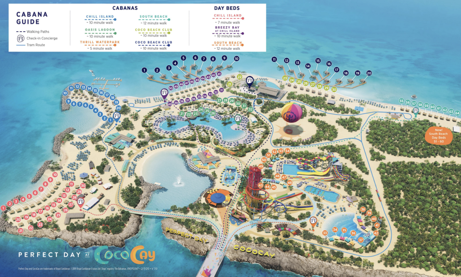 Map of Perfect Day at Coco Cay in the Bahamas--Royal Caribbean Private Island. MSC vs Royal Caribbean