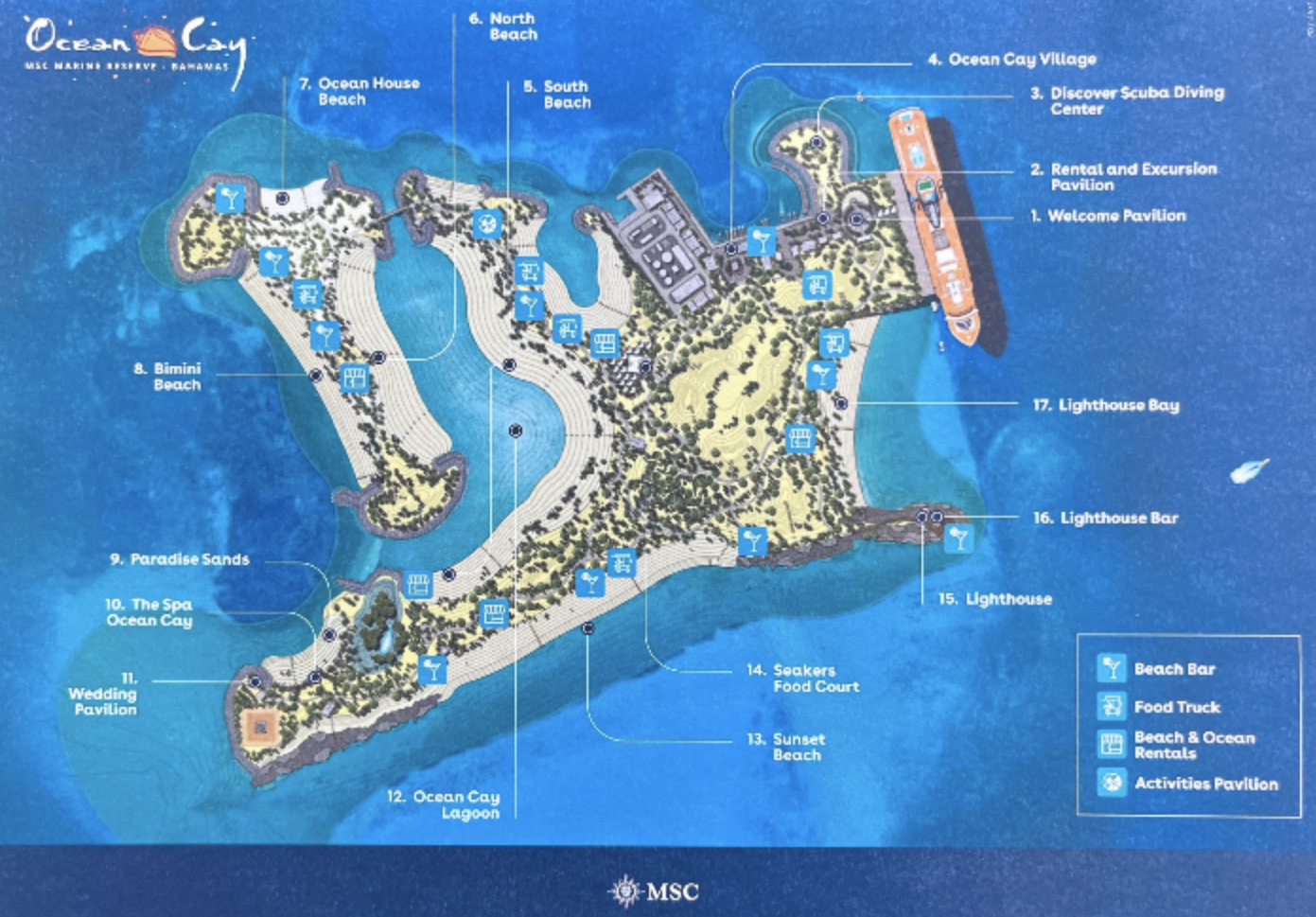 Map of Ocean Cay MSC Private Island in the Bahamas--MSC vs Royal Caribbean