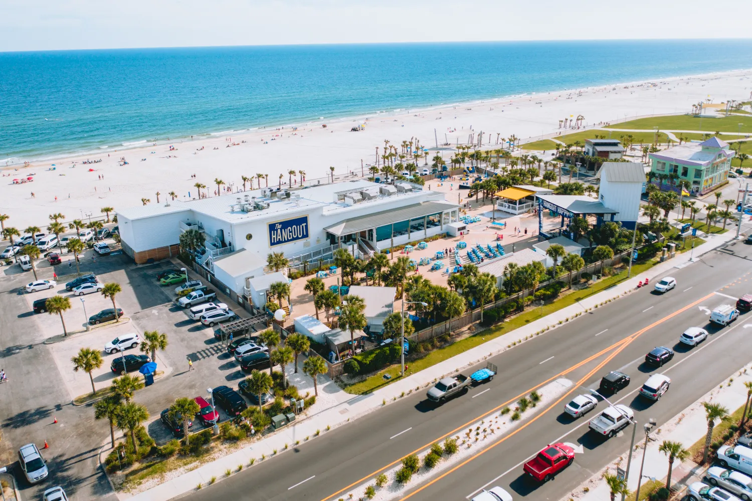 Aerial view of The Hangout in Gulf Shores, Alabama --best family restaurants in Gulf Shores--photo courtesy of Bham Now