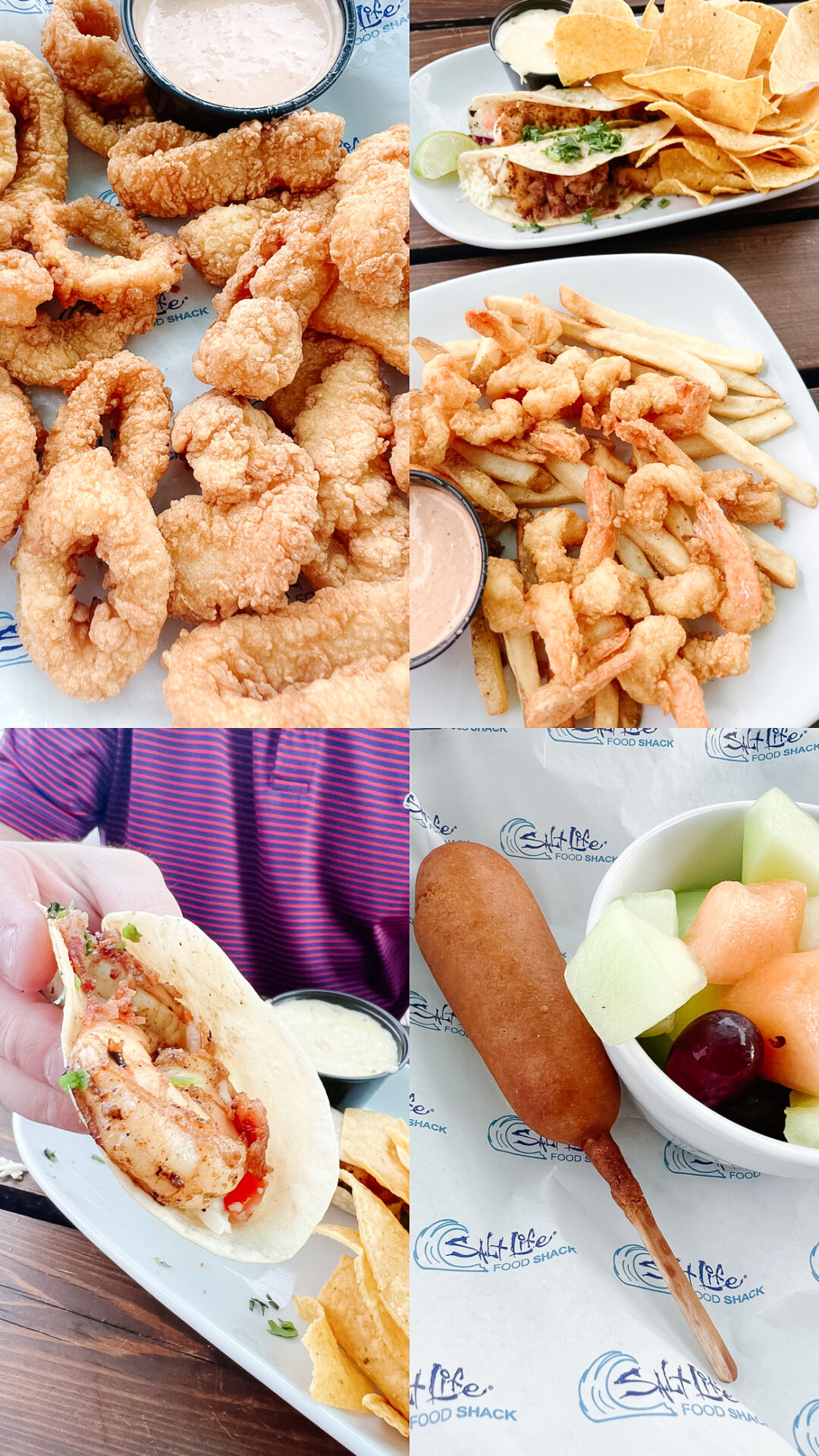 a collage of food from Salt Life Food Shack in Amelia Island